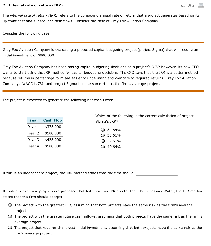 solved-2-internal-rate-of-return-irr-aa-aa-the-internal-chegg