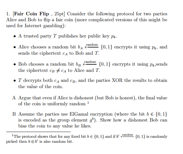 Solved Consider The Following Protocol For Two Parties Alice | Chegg.com