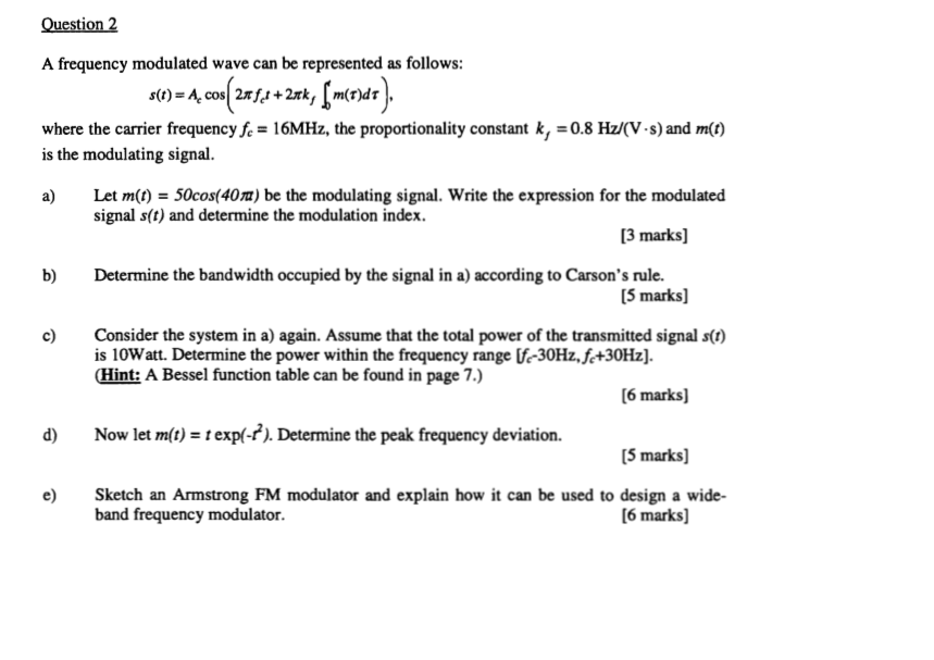 Solved Question 2 A frequency modulated wave can be