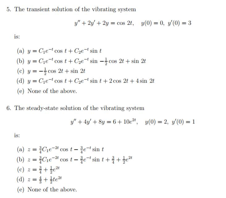 Solved 5. The transient solution of the vibrating system y