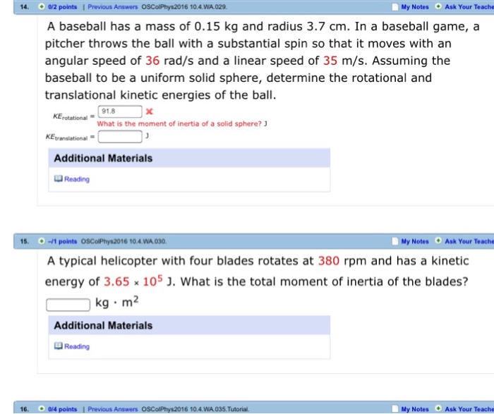 Solved A baseball has a mass of 0.15 kg and radius 3.7 cm.