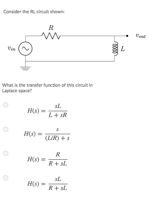 Solved Consider the RL circuit shown: . Vout in What is the | Chegg.com