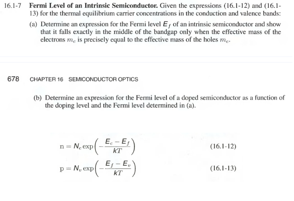 Solved Fermi Level Of An Intrinsic Semiconductor. Given The | Chegg.com