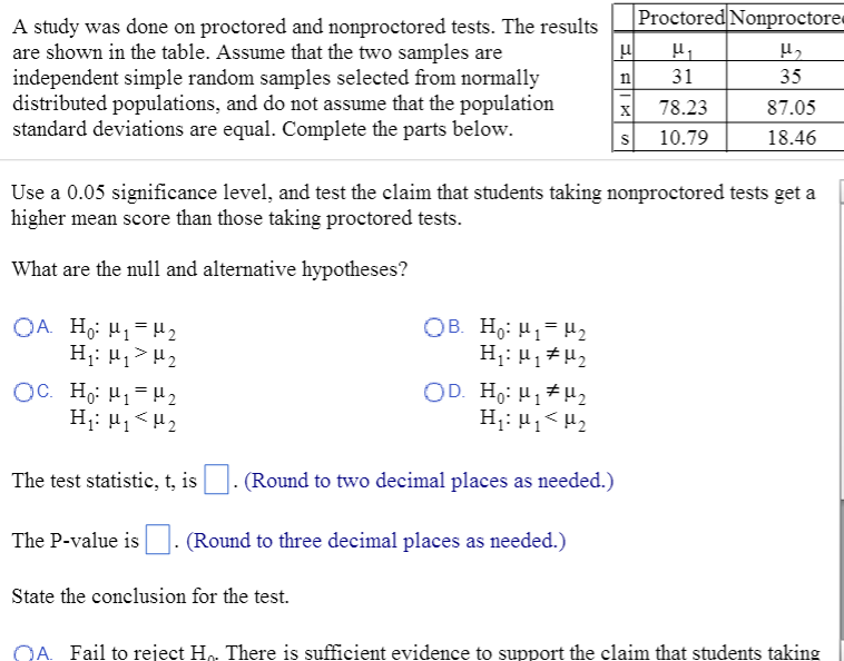Solved A Study Was Done On Proctored And Nonproctored Tests Chegg Solved A Study Was Done On Proctored And Nonproctored Tests Chegg