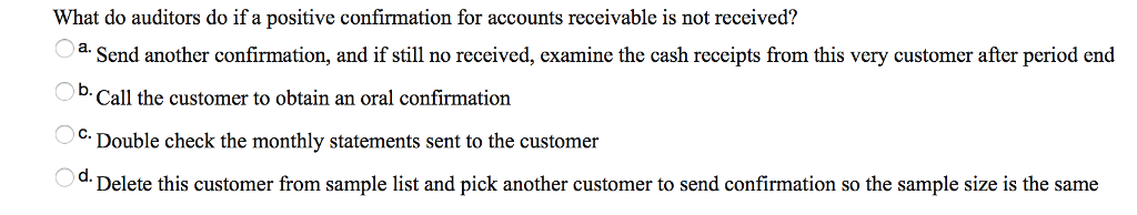 Solved What do auditors do if a positive confirmation for | Chegg.com