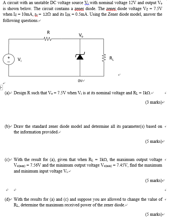 Solved A circuit with an unstable DC voltage source V with | Chegg.com