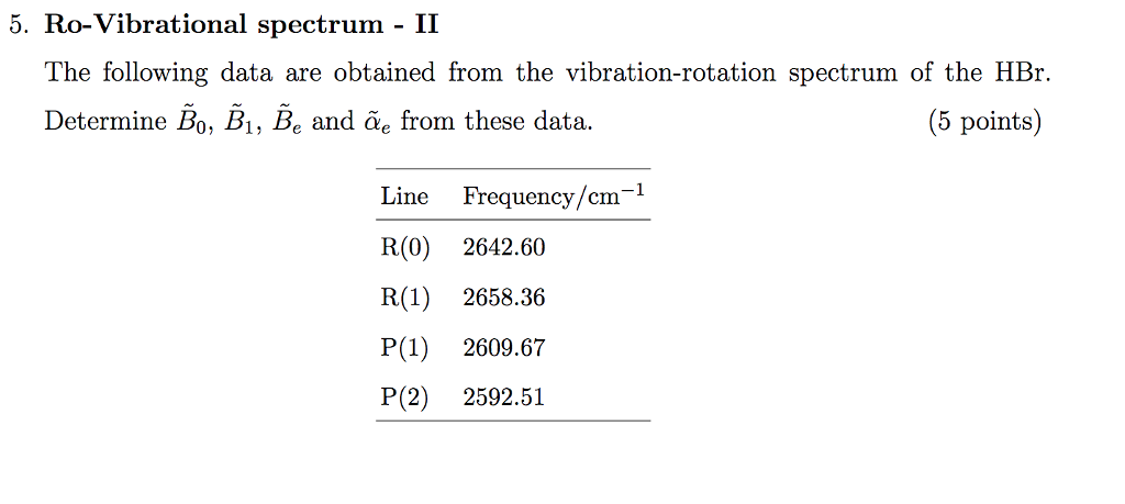 Solved 5. Ro-Vibrational spectrum - II The following data | Chegg.com