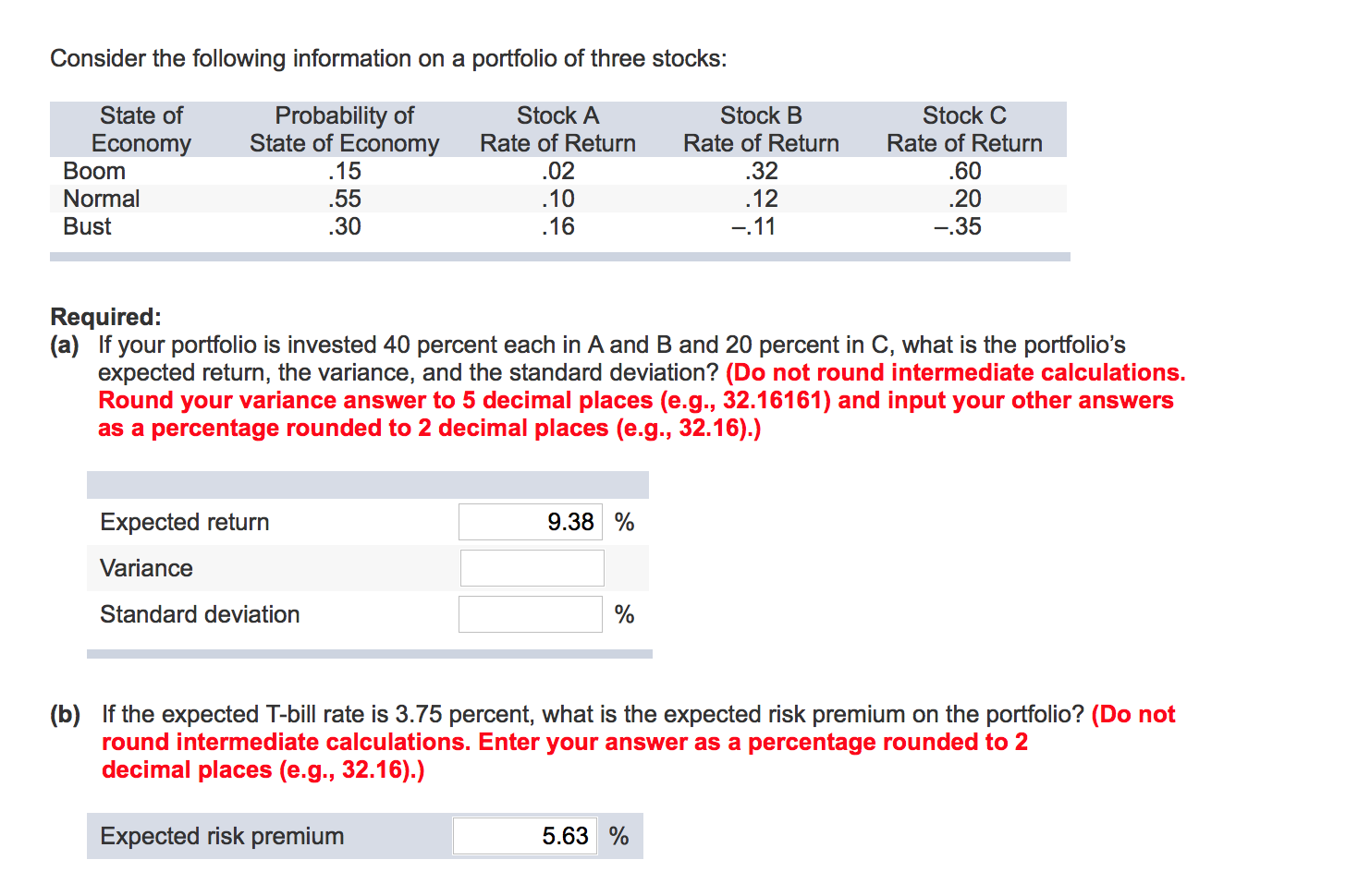 Solved Consider the following information on a portfolio of