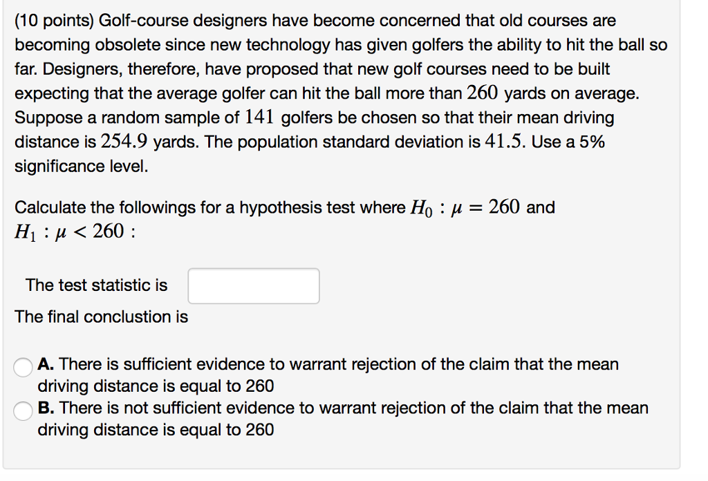 Solved (10 points) Golfcourse designers have