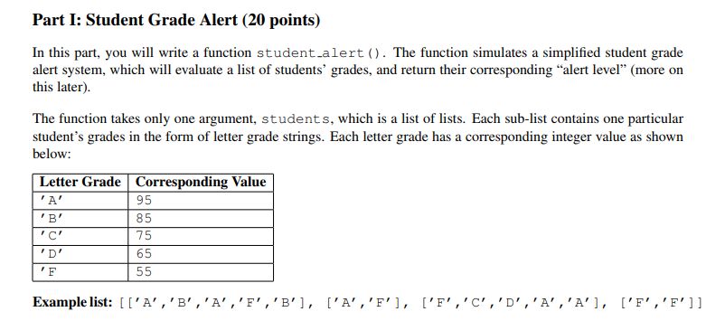 Solved Part I: Student Grade Alert (20 points) In this part, | Chegg.com