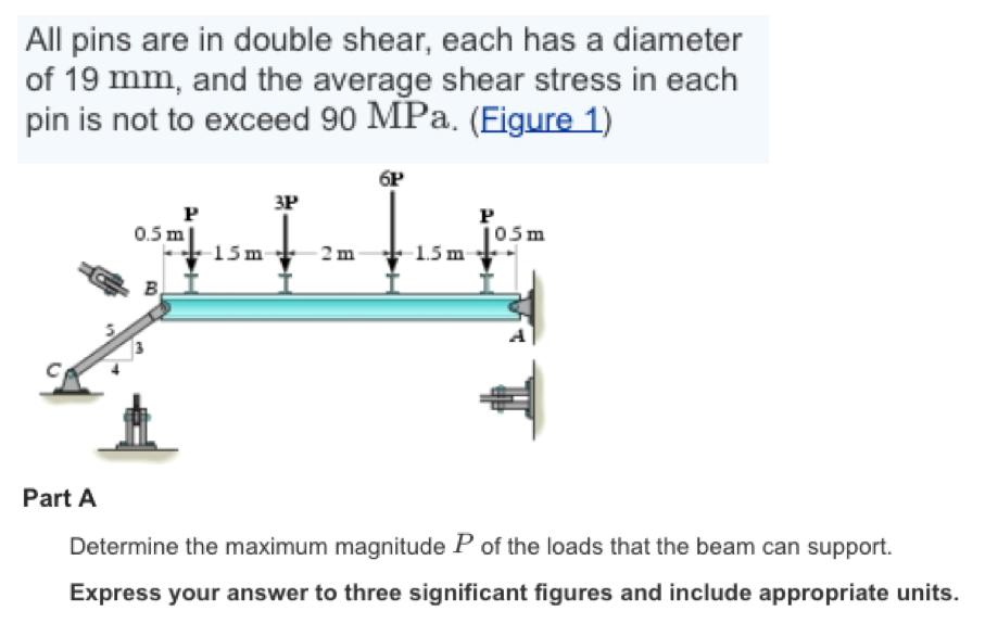 Solved All pins are in double shear, each has a diameter of