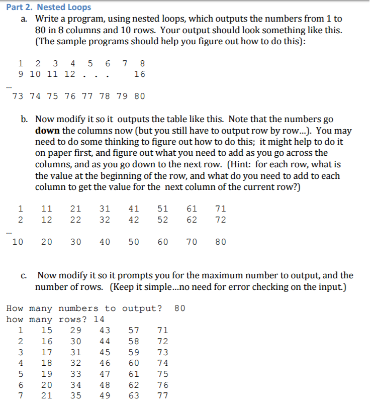 Solved Part 2. Nested Loops Write A Program, Using Nested | Chegg.com