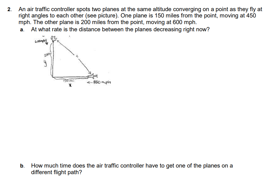 Solved An air traffic controller spots two planes at the | Chegg.com