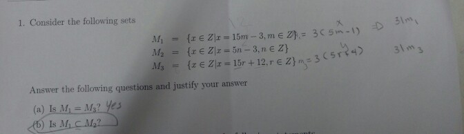 Solved 1. Consider the following sets Answer the following | Chegg.com