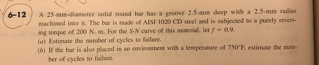 Solved 6-12 A 25-mm-diameter solid round bar has a groove | Chegg.com