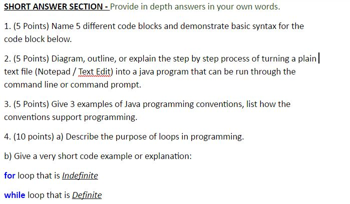 Name 5 different code blocks and demonstrate basic | Chegg.com image.
