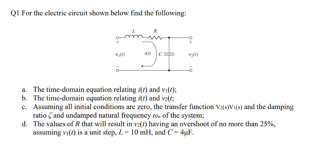 Solved Q1 For the electric circuit shown below find the | Chegg.com