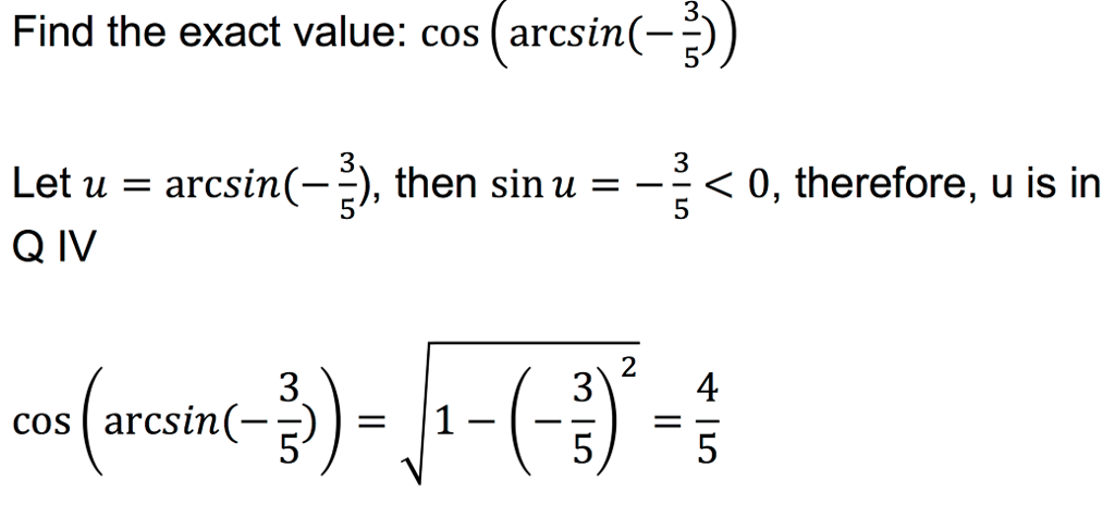 solved-find-the-exact-value-cos-arc-sin-3-5-let-u-arc-chegg