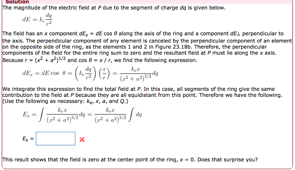 Solved Example 23.8 The Electric Field of a Uniform Ring of | Chegg.com
