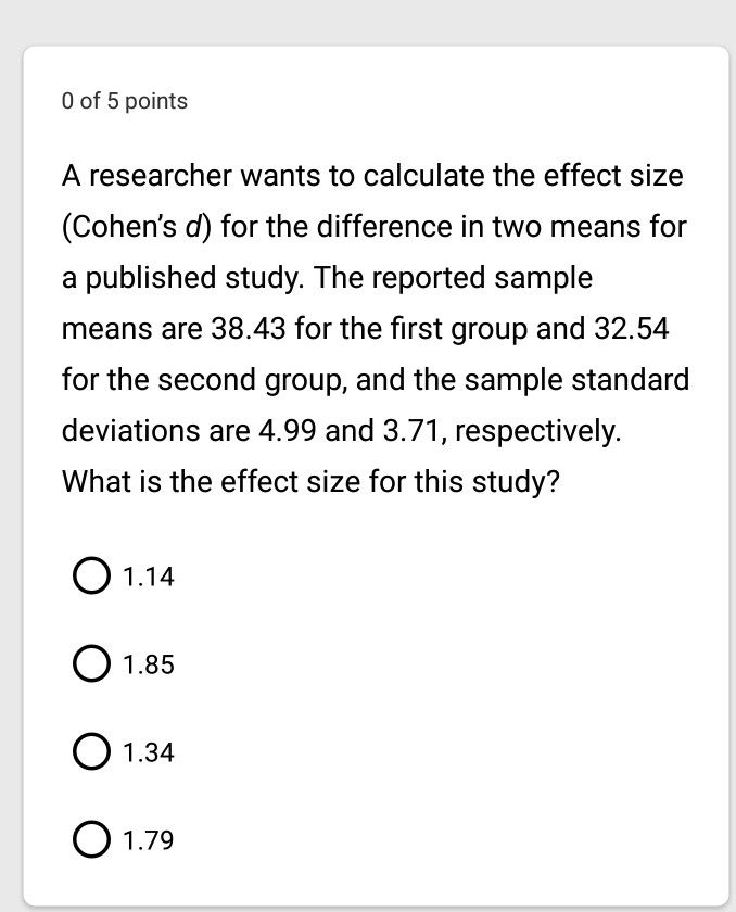 Solved 0 of 5 points A researcher wants to calculate the | Chegg.com