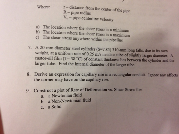 Solved Where: r - distance from the center of the pipe R- | Chegg.com