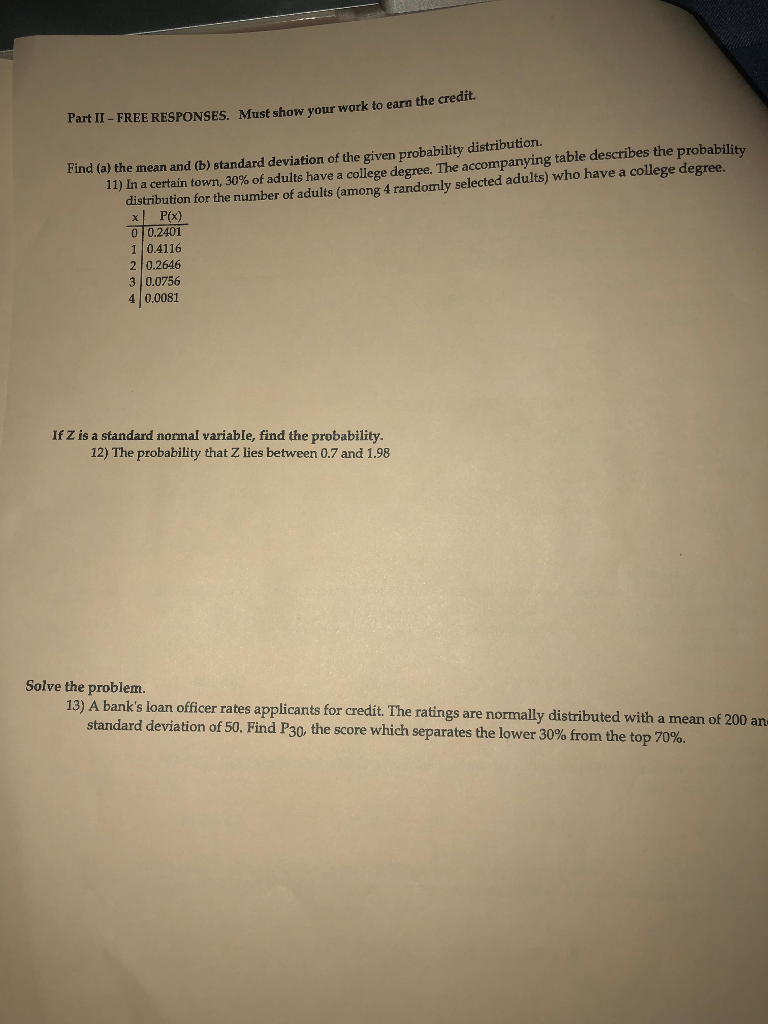 Solved Part II - FREE RESPONSES. Must show your work to earn | Chegg.com