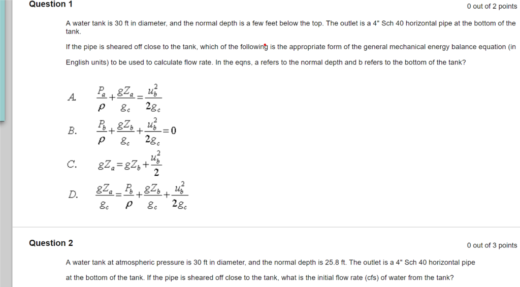 Solved Question1 0 out of 2 points A water tank is 30 ft in | Chegg.com