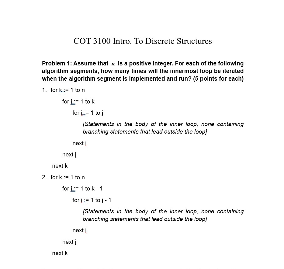 Solved COT 3100 Intro. To Discrete Structures Problem 1: | Chegg.com