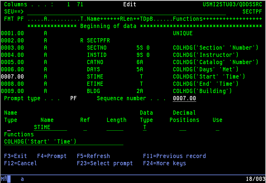 Solved For the fields STIME and ETIME, code the function | Chegg.com