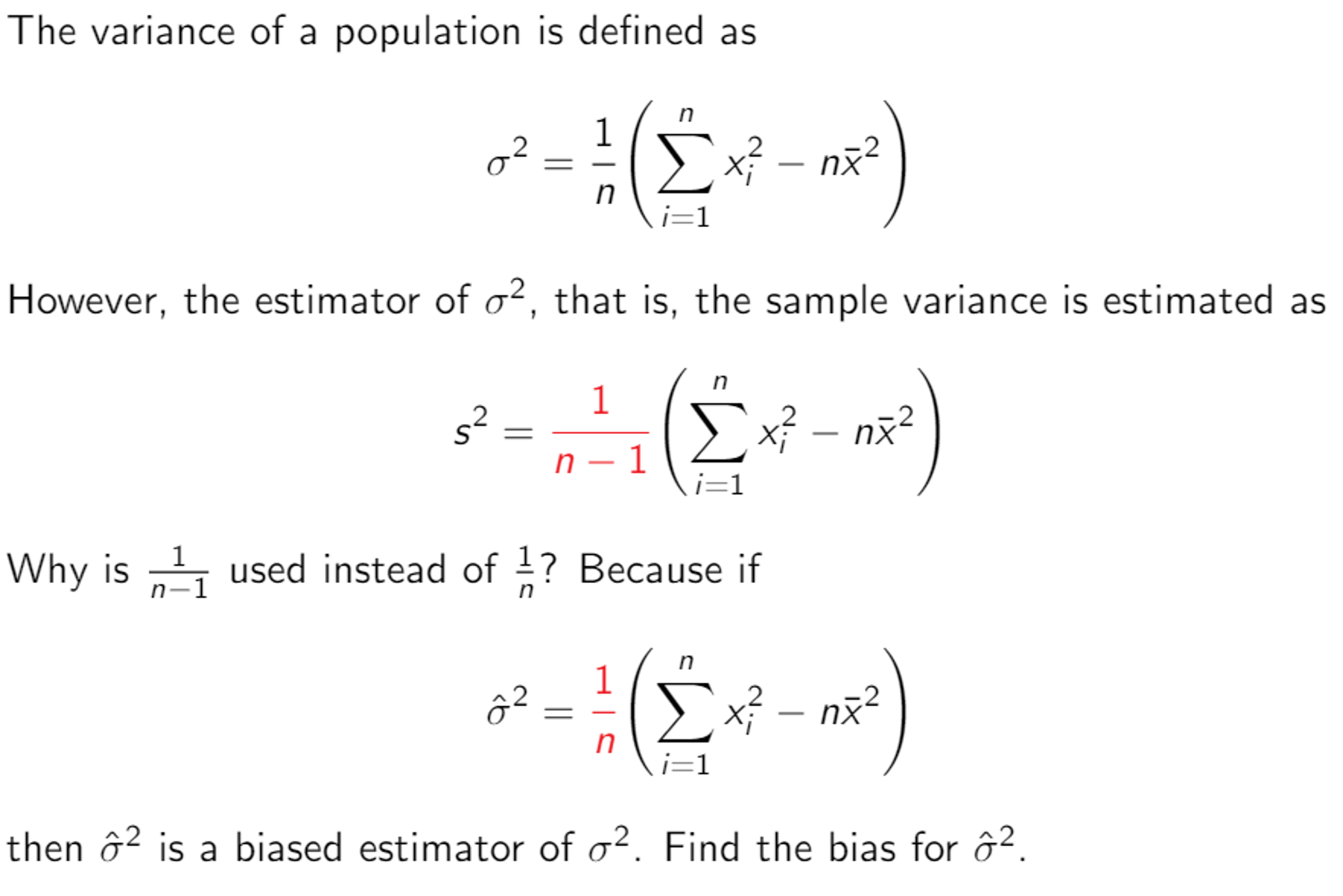 Solved The Variance Of A Population Is Defined As Sigma^2 = | Chegg.com