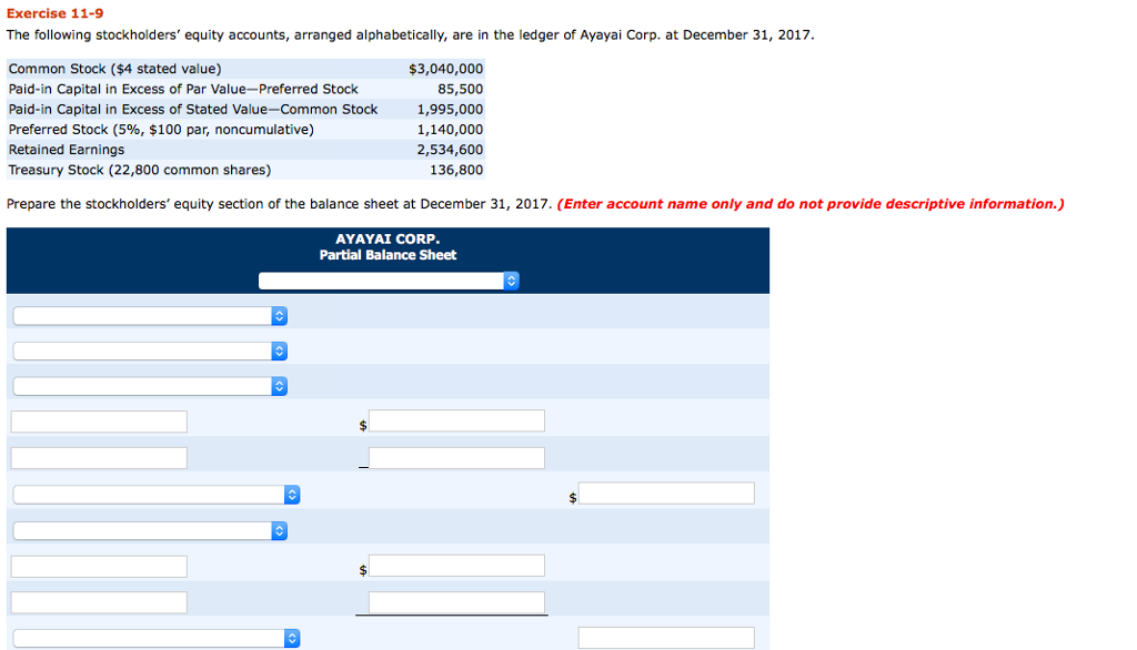 Solved Exercise 11 9 The Following Stockholders Equity Chegg