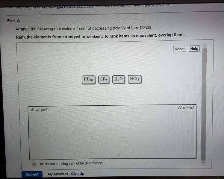 Solved arrange the following molecules in order of | Chegg.com