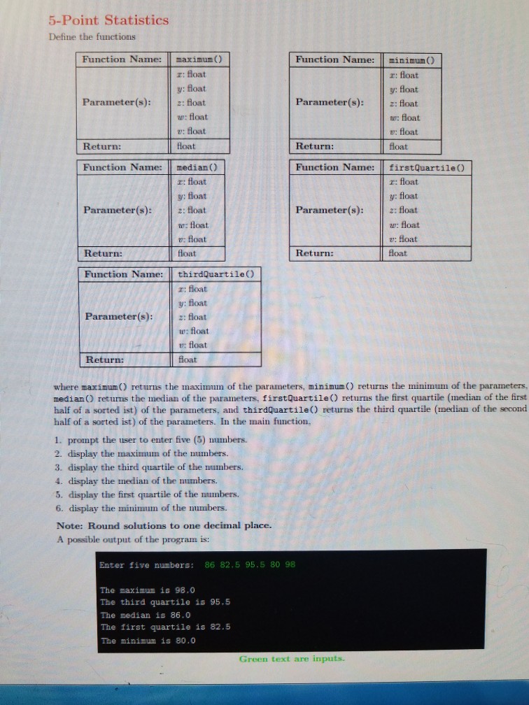 Solved 5Point Statistics Define the functions Function