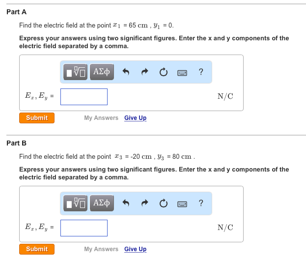 Solved Find the electric field at the point x_1 = 65 cm , | Chegg.com