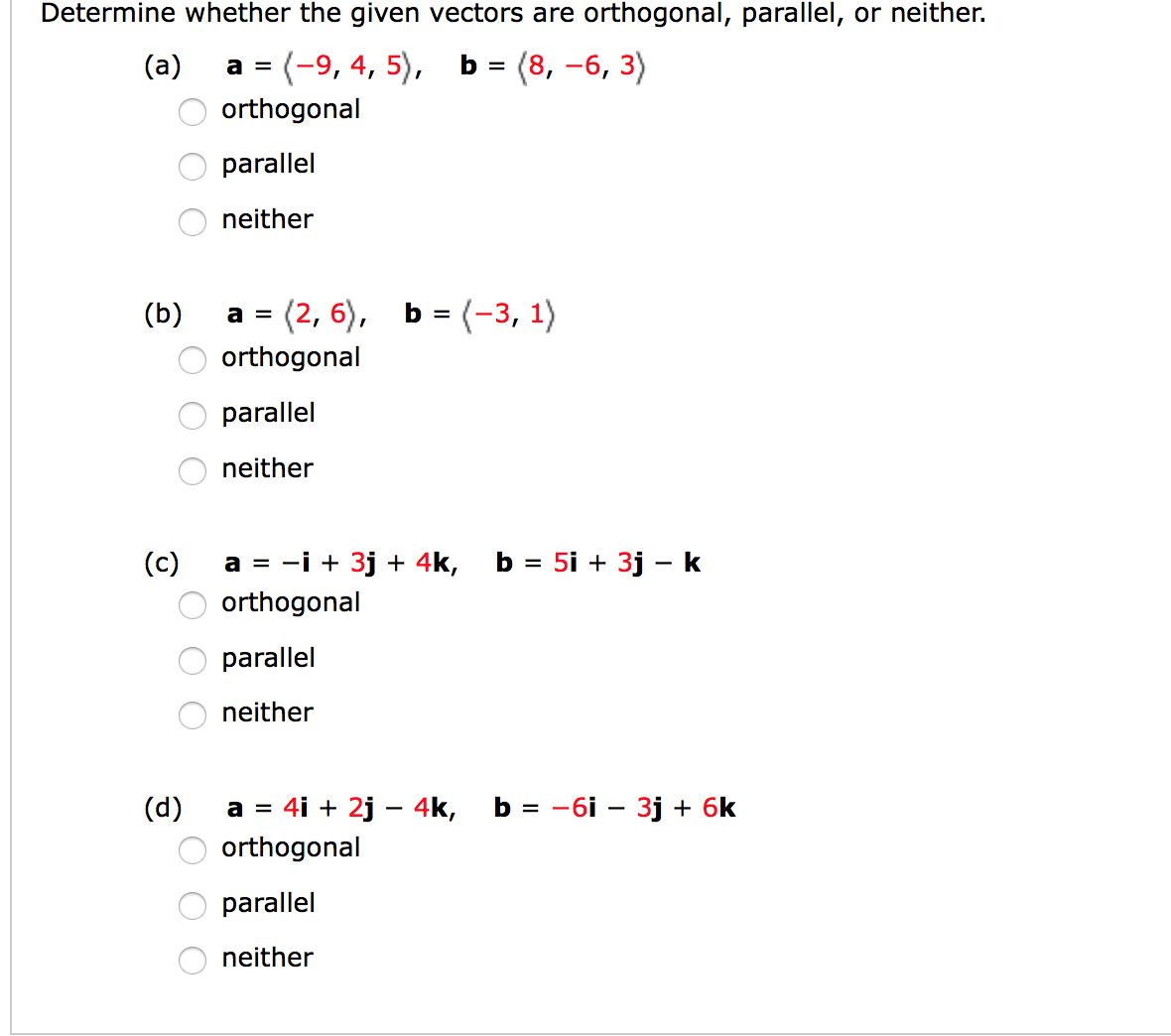 Solved Determine Whether The Given Vectors Are Orthogonal, | Chegg.com