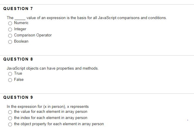 Solved QUESTION 1 JavaScript objects are containers for O | Chegg.com