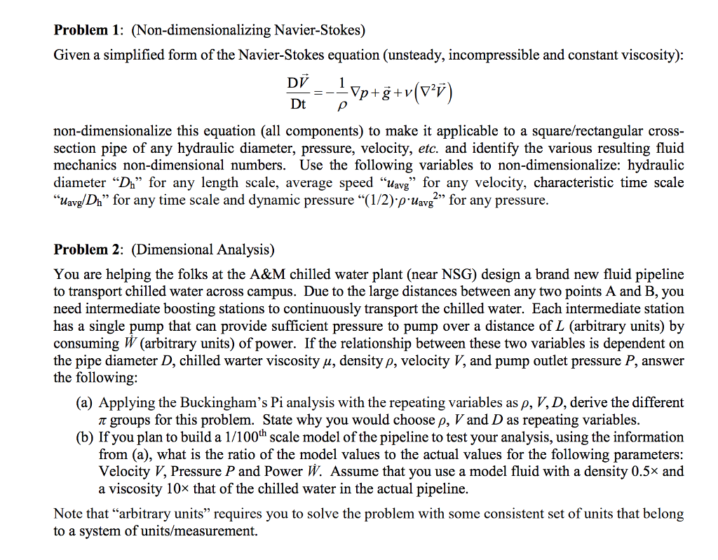 Solved Problem 1 (Nondimensionalizing NavierStokes) Given