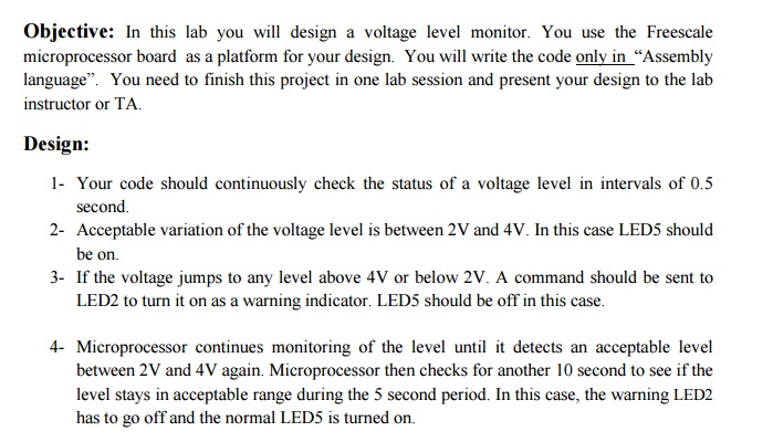 procedure (microcode) in this lab you will design the ... Solved Objective: In this lab you will design a voltage | Chegg.com