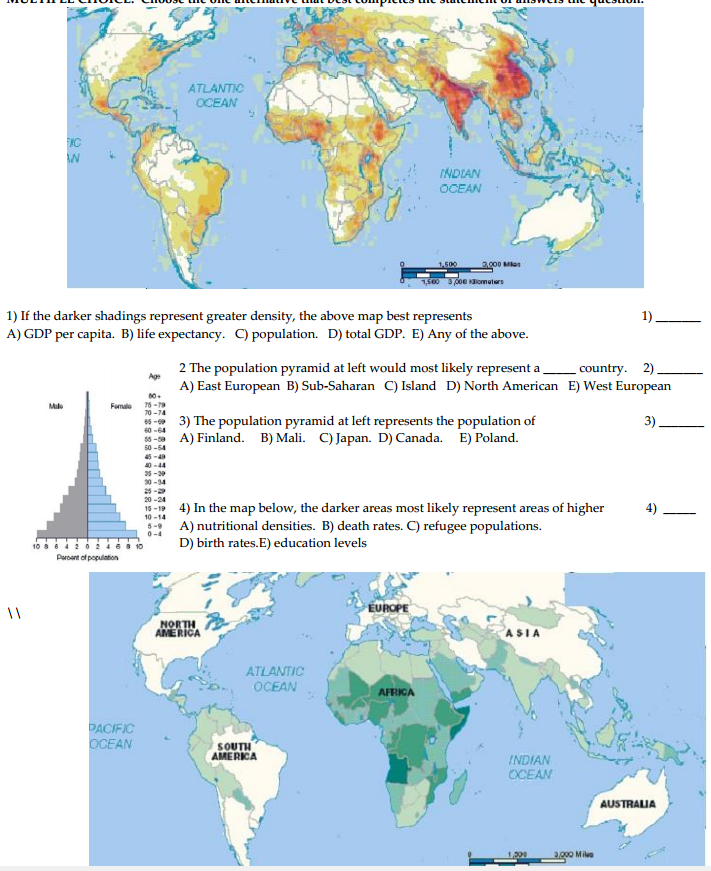 If the darker shadings represent greater density, the | Chegg.com