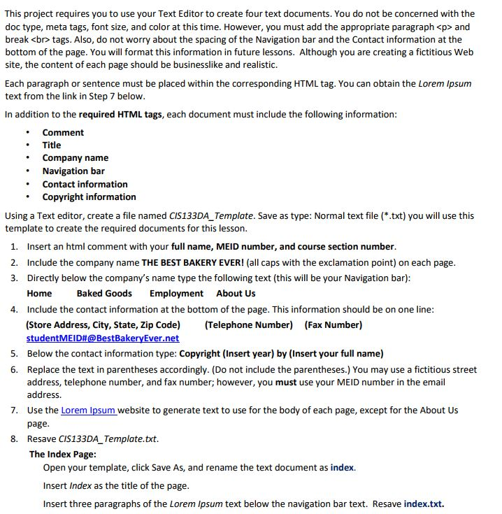 Solved This project requires you to use your Text Editor to | Chegg.com