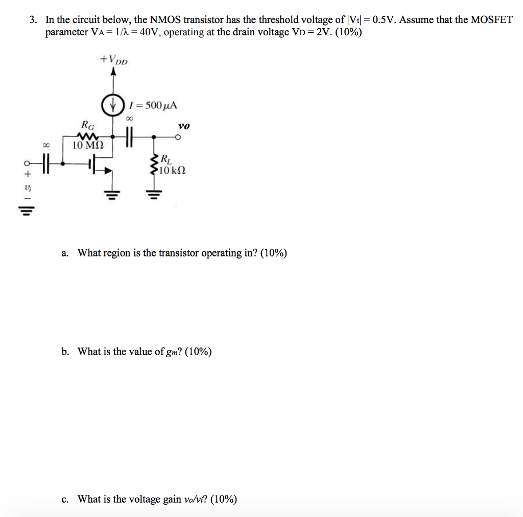 Solved In the circuit below, the NMOS transistor has the | Chegg.com