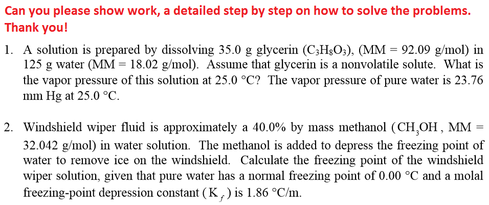 Solved A solution is prepared by dissolving 35.0 g glycerin | Chegg.com