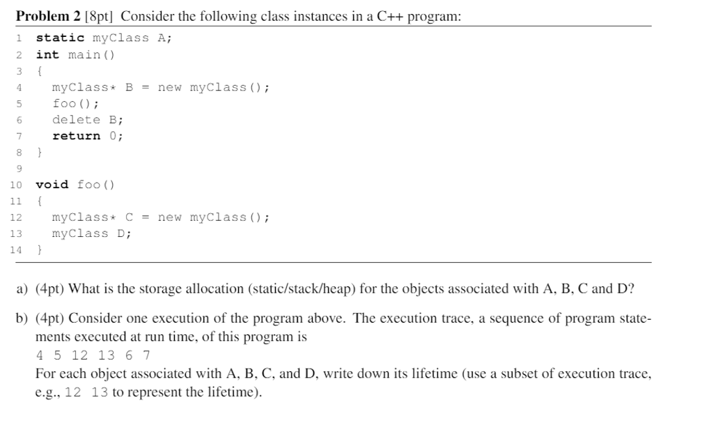 Solved Consider The Following Class Instances In A C Chegg