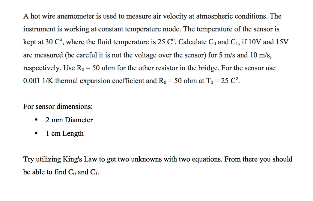 Solved A hot wire anemometer is used to measure air velocity