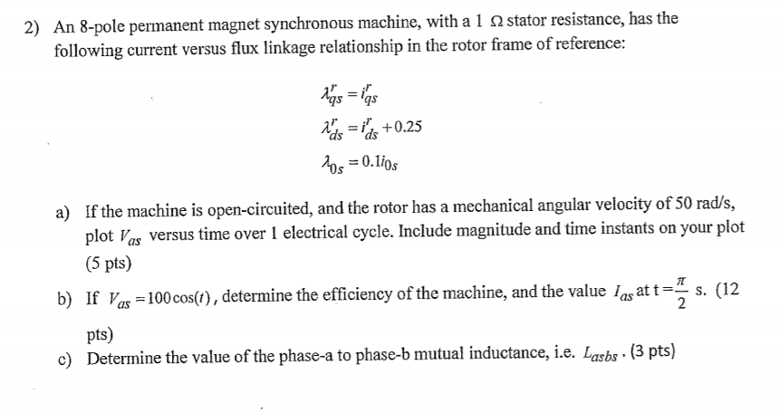 Solved An 8-pole permanent magnet synchronous machine, with | Chegg.com