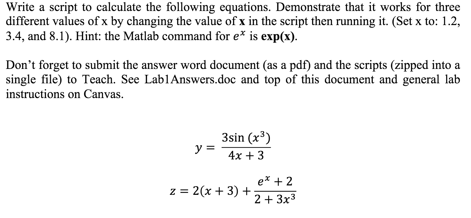 Solved For the following, first write a script that | Chegg.com