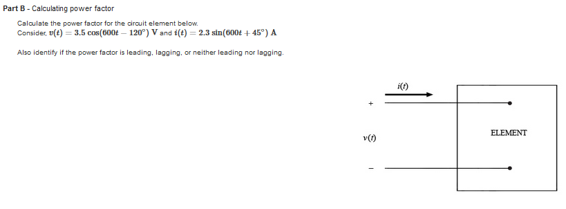 Solved Part B - Calculating Power Factor Calculate The Power | Chegg.com