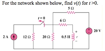 Solved For the network shown below, find v(t) for t >0. | Chegg.com