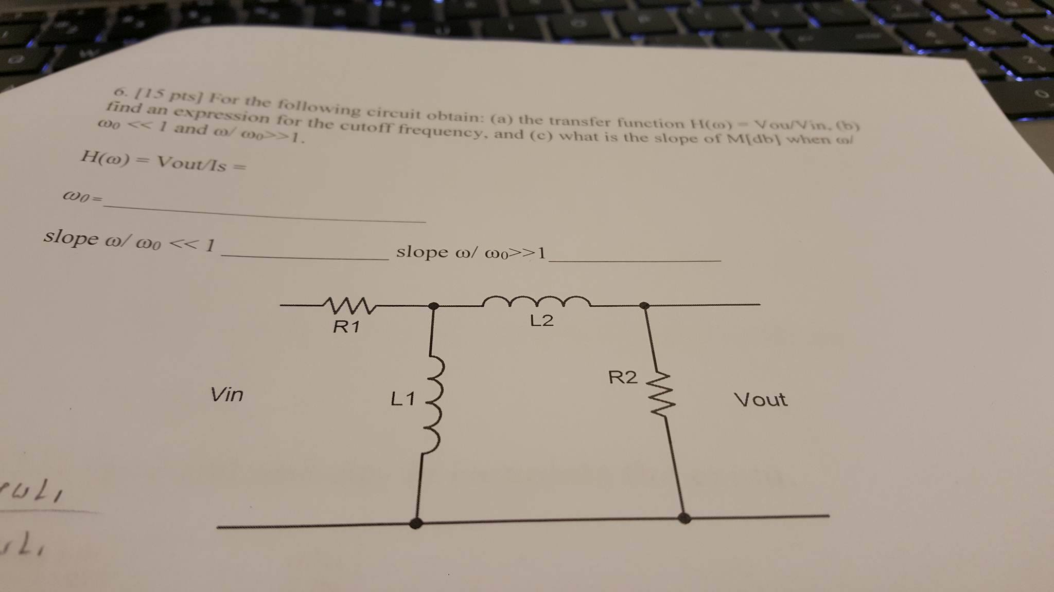 Solved For The Following Circuit Obtain: The Transfer | Chegg.com