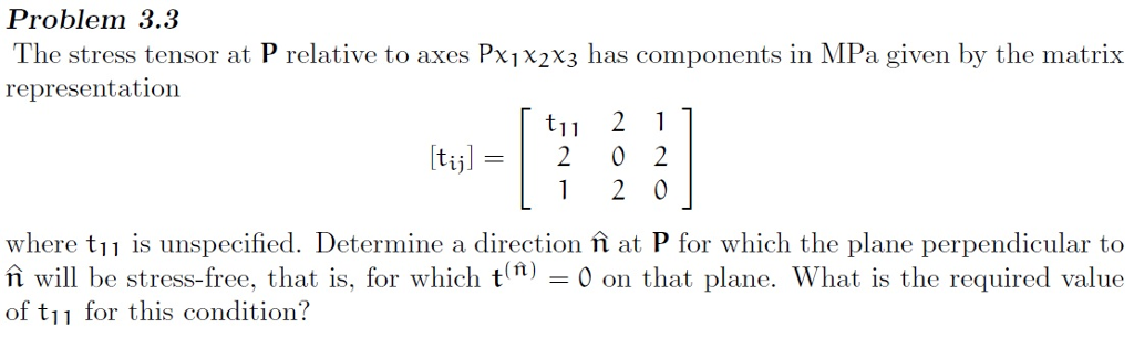 Solved Problem 3.3 The stress tensor at P relative to axes | Chegg.com